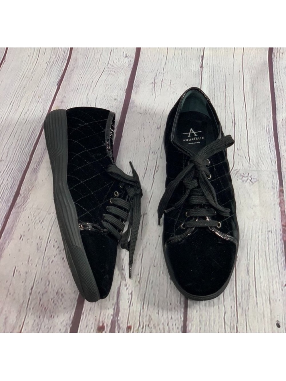 Aquatalia Glenda Quilted Black Velvet Sneakers 7